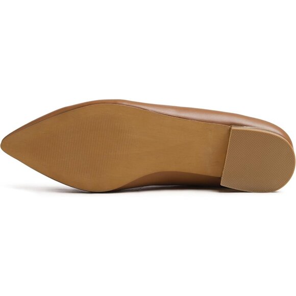 Feversole Women's Camel Brown Plain Vegan Leather Pointed Slip On Flat Loafer - Picture 5 of 5